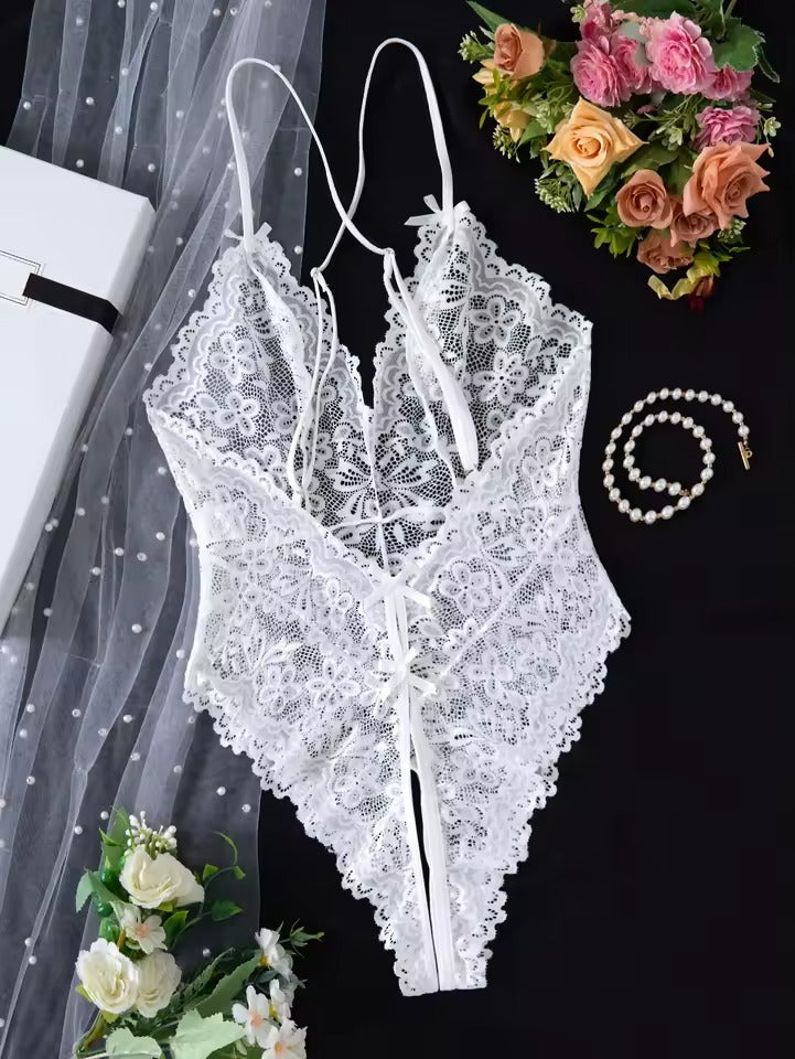 White Embroidered Lace Lingerie Set