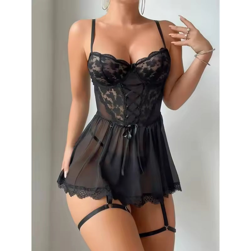 Sheer Lace Garter Lingerie Set