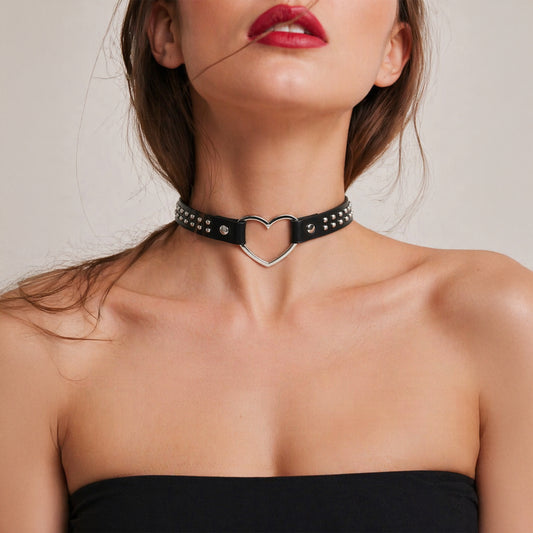 HeartRebel™ PU Leather Heart Choker – Punk Street Style Necklace