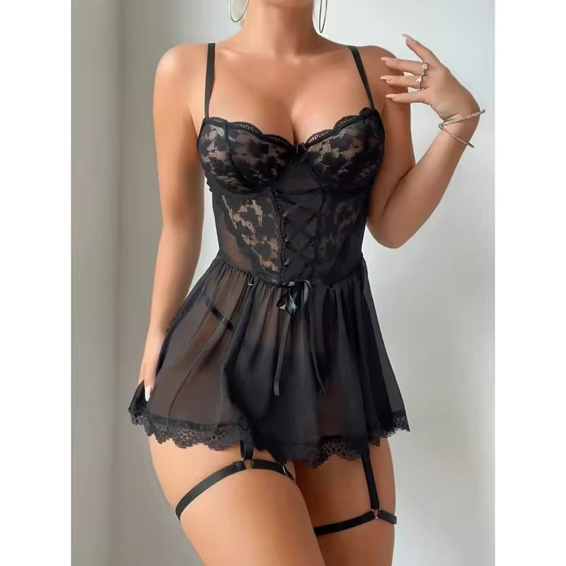Sheer Lace Garter Lingerie Set
