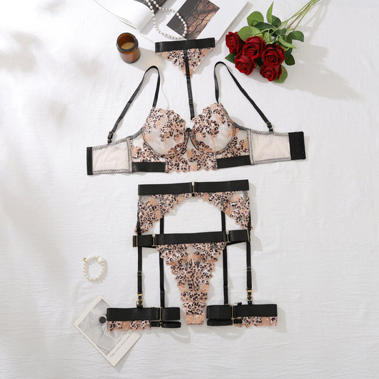 Leopard Lace Halter Lingerie Set