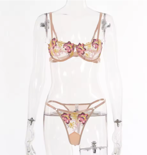 Embroidered Lace Lingerie Set