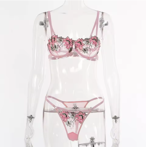 Embroidered Lace Lingerie Set