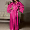 Women’s Long Satin Lace Nightdress Robe – Elegant Silk Look Evening Sleepwear