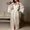 Women’s Long Satin Lace Nightdress Robe – Elegant Silk Look Evening Sleepwear