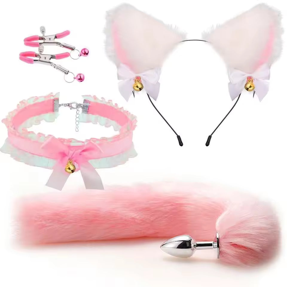 Flirty Fox Cosplay Set – Soft Tail, Cat Ears & Bow Choker