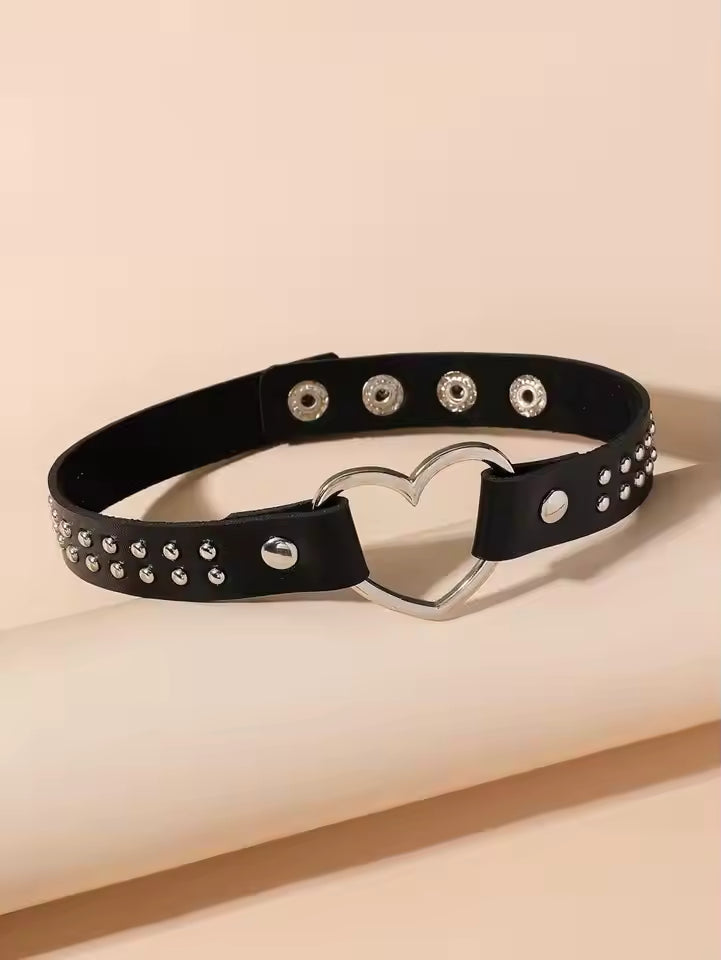 HeartRebel™ PU Leather Heart Choker – Punk Street Style Necklace