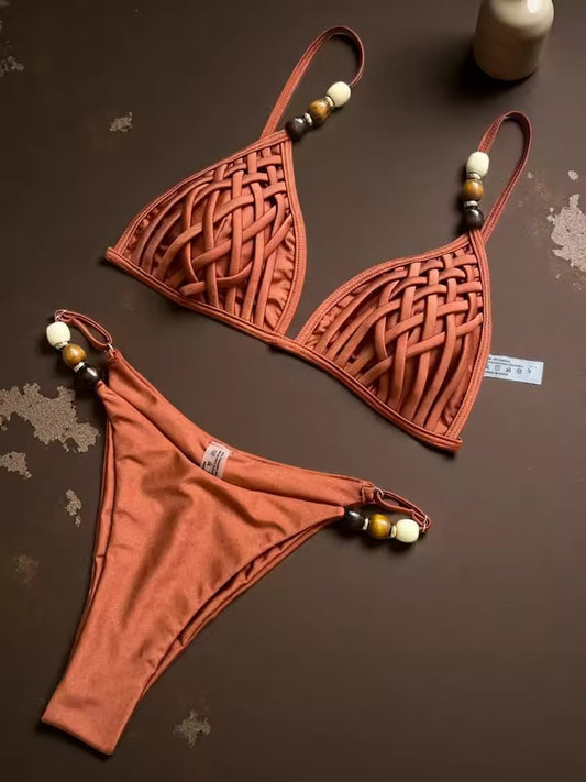 Sexy Pearl Strap Bikini Two-Piece Swimsuit for Women