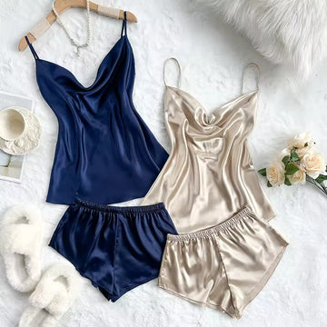 Satin Pajama Set for Women – Soft Top and Shorts Sleepwear