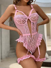 2-Piece Floral Lace Garter Lingerie Set | Underwire Bra, Thong & Choker for Women