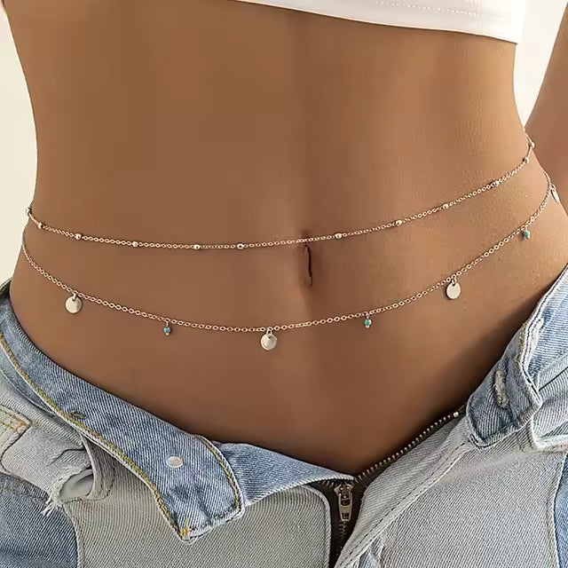 PearlGlow™ Double Layer Waist Chain – Summer Beach Body Jewelry