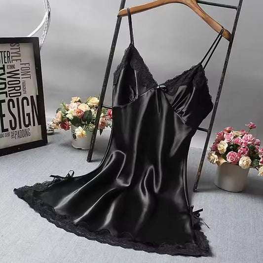 Sexy Satin Lace Camisole Nightdress for Women – Elegant Silk Look Sleepwear
