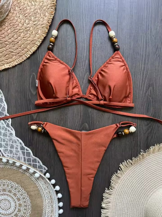 Sexy Pearl Strap Bikini Two-Piece Swimsuit for Women