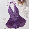 Sheer Lace Teddy Bodysuit for Women | Backless Halter Babydoll Nightwear