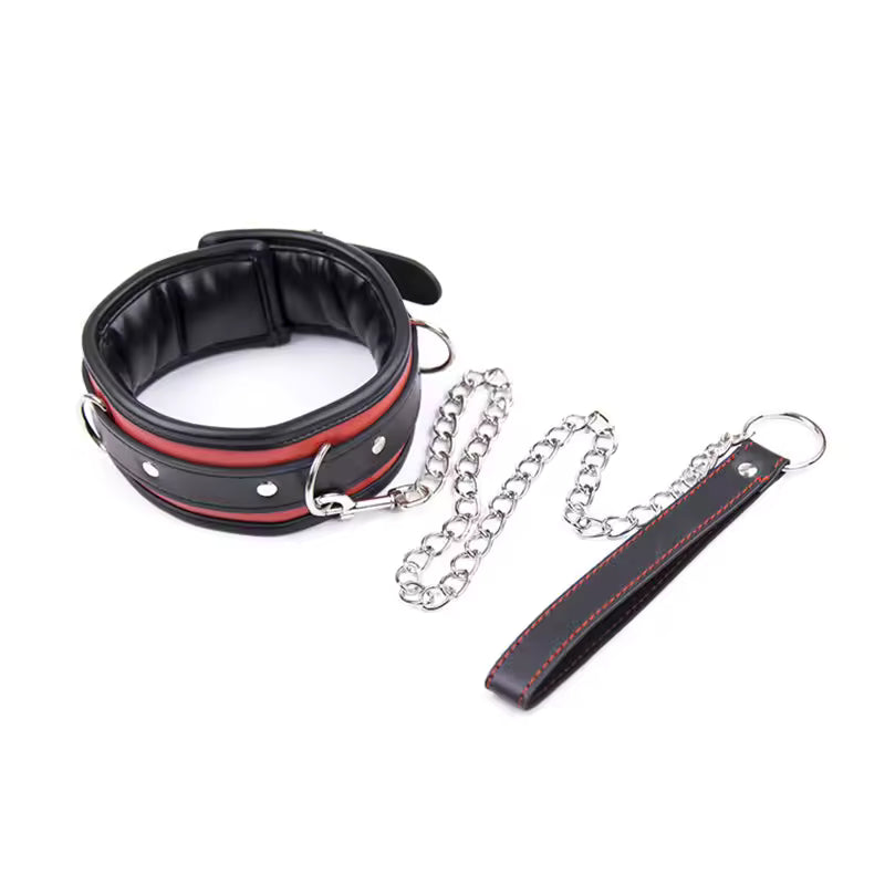 VelvetGrip™ Leather Chain Collar – Bold & Irresistible