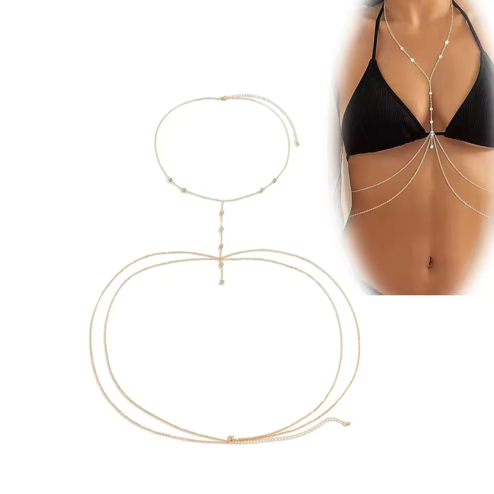 CrystalDrip™ Rhinestone Tassel Body Chain – Elegant Chest Jewelry