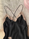 Women Satin Lace V-Neck Nightdress – Sexy Back Lounge Sleepwear