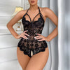 Sheer Lace Bodysuit Lingerie for Women | Open-Front Detail One-Piece Nightwear