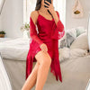 Satin Nightgown with Lace Robe – Women Two-Piece Sleepwear Set