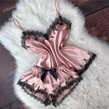 Women’s Satin Pajama Set | Cami Top & Bow Shorts Sleepwear