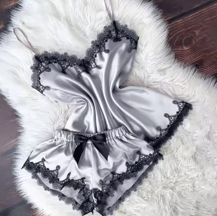 Women’s Satin Pajama Set | Cami Top & Bow Shorts Sleepwear