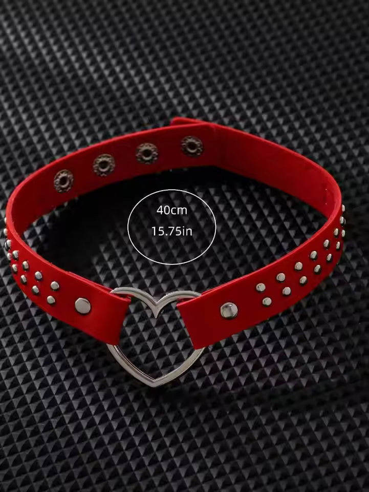 HeartRebel™ PU Leather Heart Choker – Punk Street Style Necklace