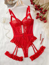 2-Piece Floral Lace Garter Lingerie Set | Underwire Bra, Thong & Choker for Women