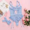 2-Piece Floral Lace Garter Lingerie Set | Underwire Bra, Thong & Choker for Women
