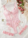 2-Piece Floral Lace Garter Lingerie Set | Underwire Bra, Thong & Choker for Women