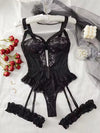 2-Piece Floral Lace Garter Lingerie Set | Underwire Bra, Thong & Choker for Women