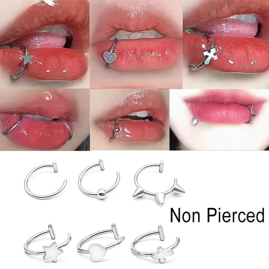 Saratily™ Stainless Steel Fake Lip & Nose Ring Set – No Piercing Needed
