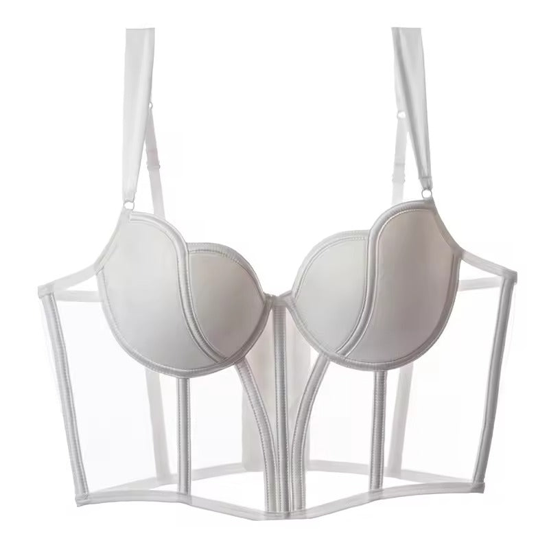 Women’s Sheer Lace Push-Up Bustier Bra – Transparent Corset Lingerie Top