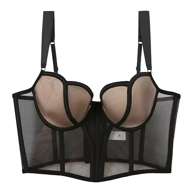 Women’s Sheer Lace Push-Up Bustier Bra – Transparent Corset Lingerie Top