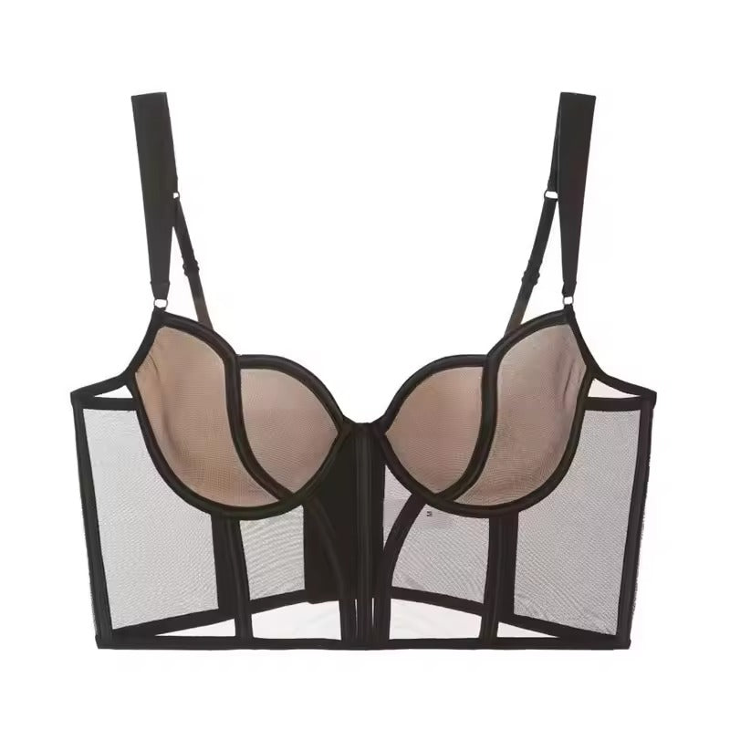 Women’s Sheer Lace Push-Up Bustier Bra – Transparent Corset Lingerie Top
