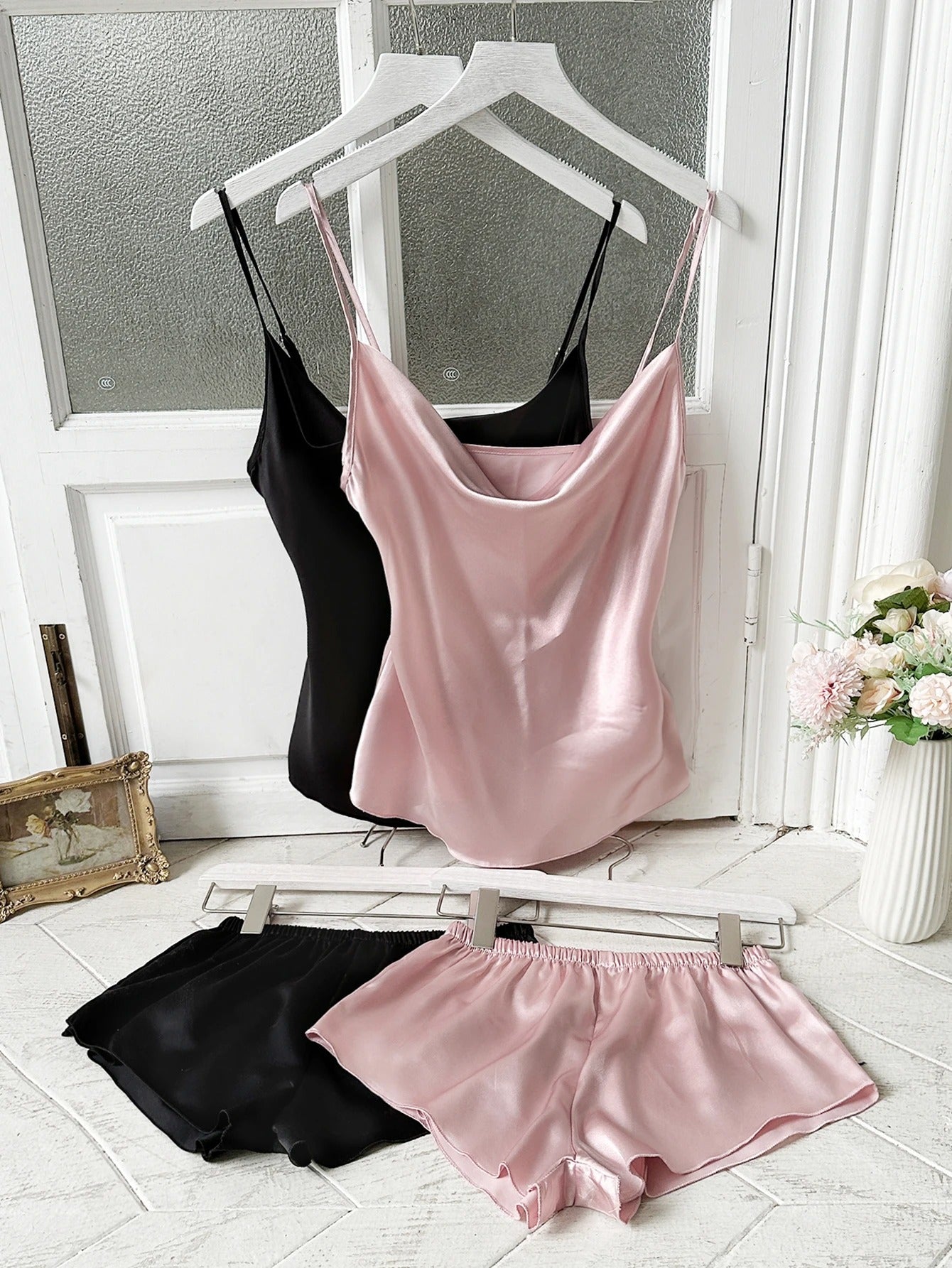 Satin Pajama Set for Women – Soft Top and Shorts Sleepwear